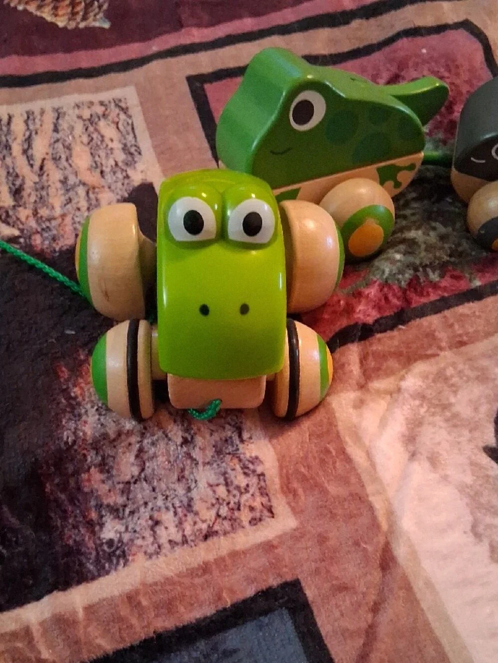 Wooden Pull-Along Frog Train Toy - Green and Gray
